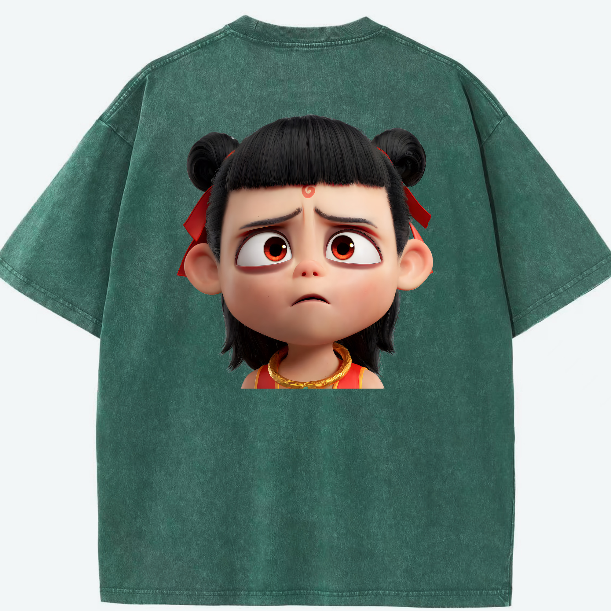 （画像用） Ne Zha 2 ナタ 魔童の大暴れ 綿100% ヴィンテージ風 半袖Tシャツ（背面プリント）